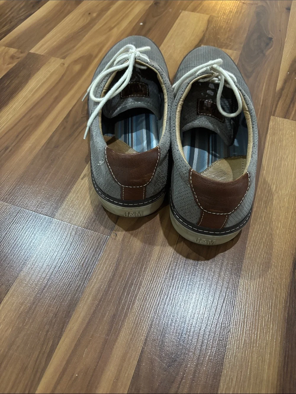 Men’s Grey Perforated Derby Shoes with Cream Laces